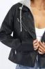 Black Faux leather Biker With Removable Hoodie sold by Ally Fashion