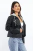 Black Faux leather Biker With Removable Hoodie sold by Ally Fashion