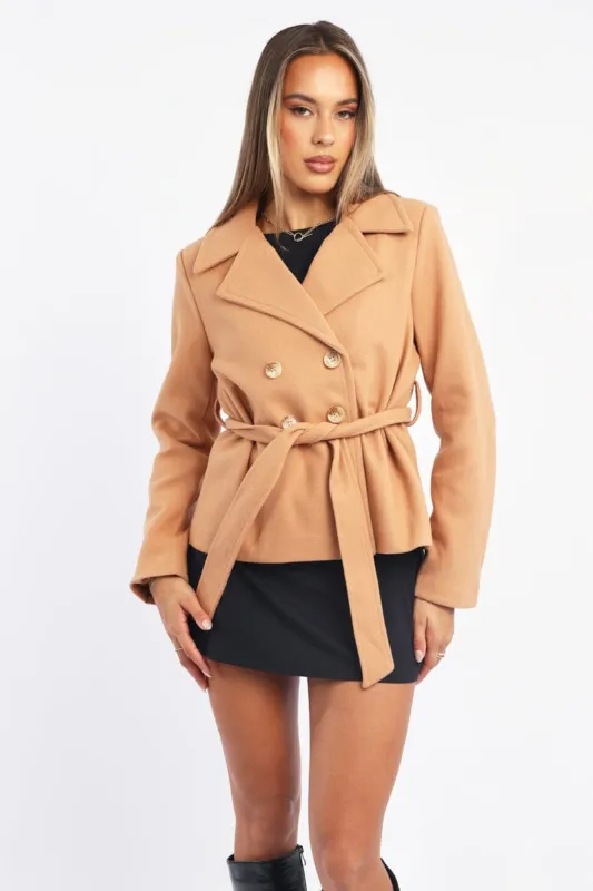 Beige Cropped Coat sold by Ally Fashion
