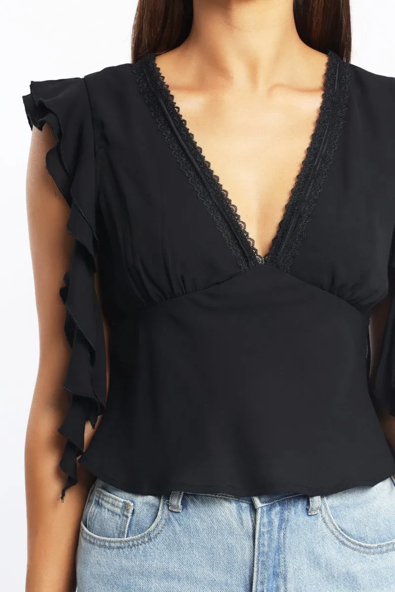 Black Frilled Top Sleeveless V-Neck Lace Trim sold by Ally Fashion product image thumbnail 5