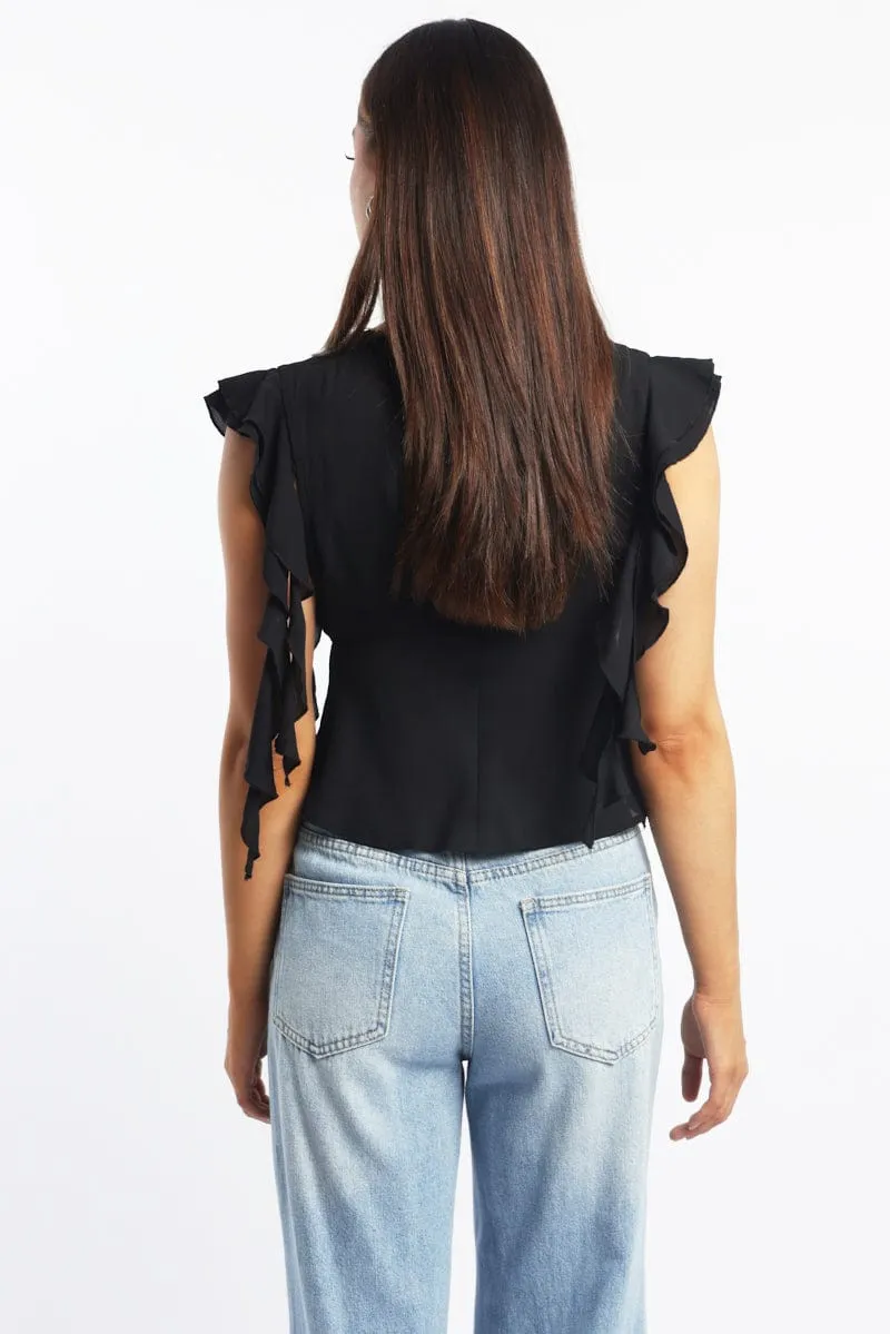 Black Frilled Top Sleeveless V-Neck Lace Trim sold by Ally Fashion product image thumbnail 4