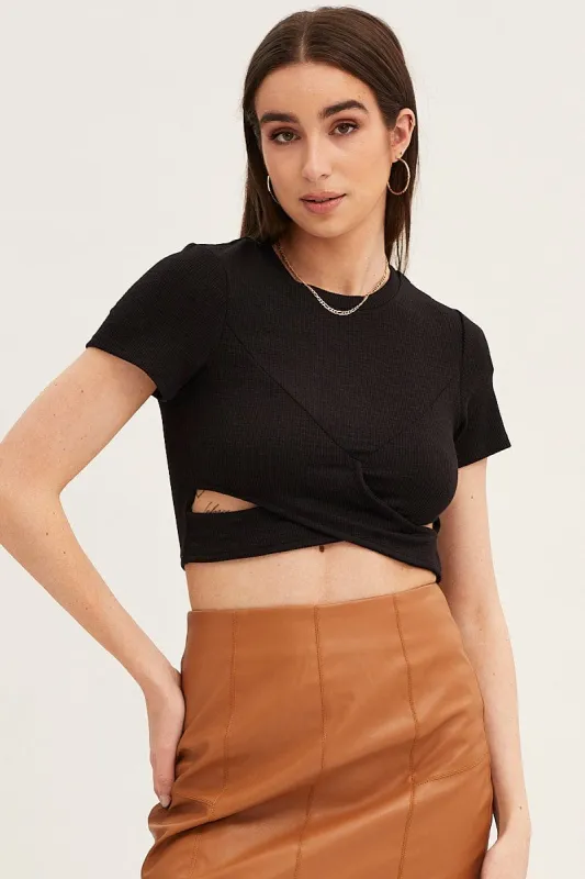 Black Crop Top Short Sleeve Rib sold by Ally Fashion