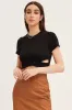 Black Crop Top Short Sleeve Rib sold by Ally Fashion