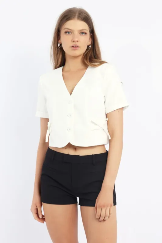 White Tailored Button Up Top sold by Ally Fashion