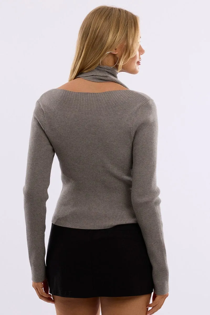 Grey Knit Top Long Sleeve Scarf sold by Ally Fashion product image thumbnail 5