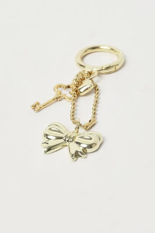 Gold Bow And Heart Keyring Bag Charm sold by Ally Fashion