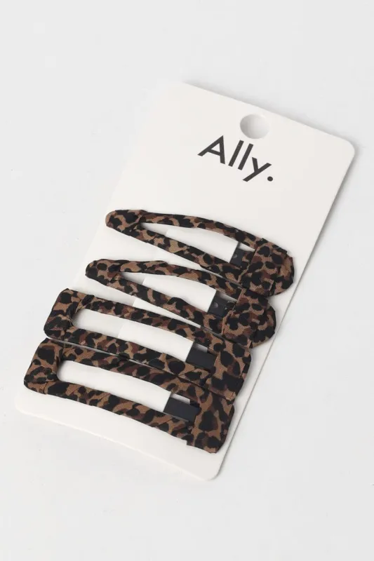 Brown Animal Print 4 Pack Leopard Print Hair Clips sold by Ally Fashion