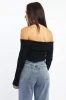 Black Knit Top Long Sleeve Off Shoulder sold by Ally Fashion