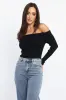 Black Knit Top Long Sleeve Off Shoulder sold by Ally Fashion