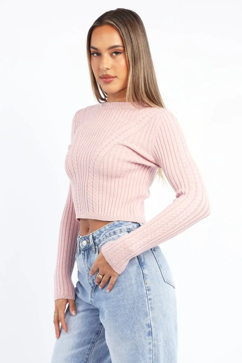 Pink Cable Knit Top Long Sleeve sold by Ally Fashion product image thumbnail 3