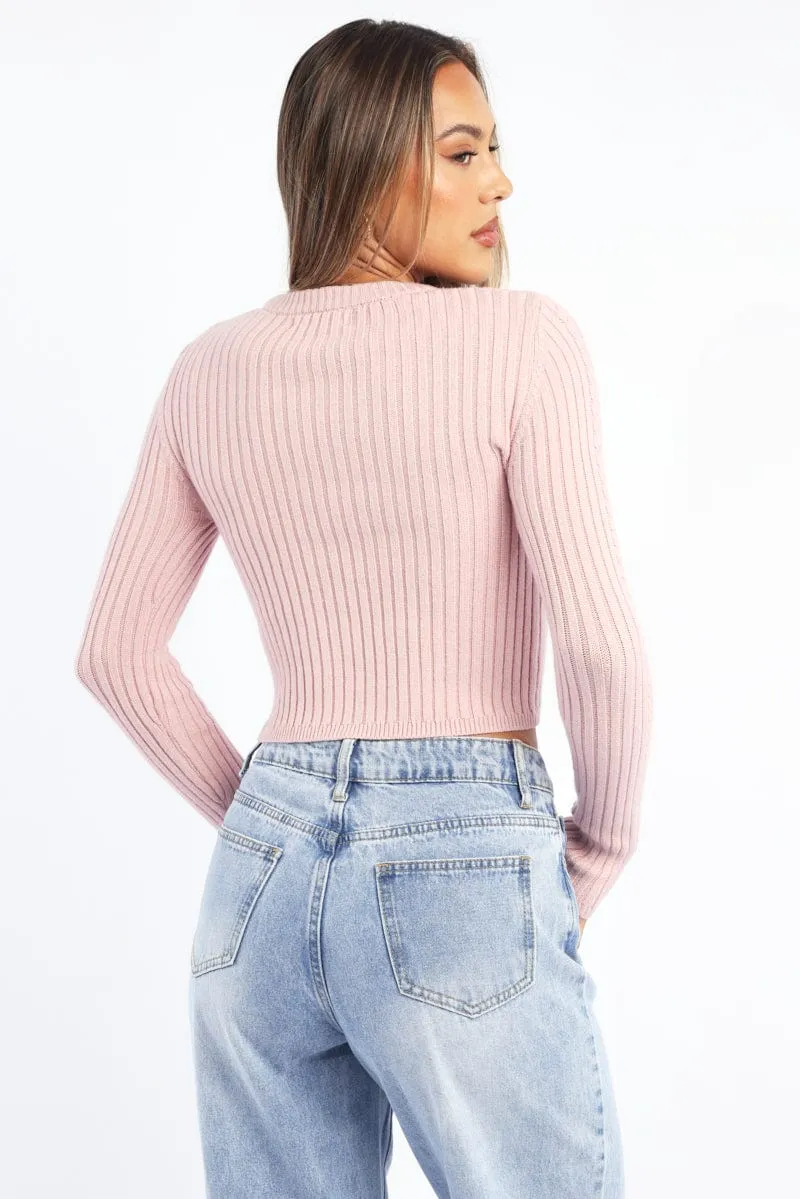 Pink Cable Knit Top Long Sleeve sold by Ally Fashion product image thumbnail 4