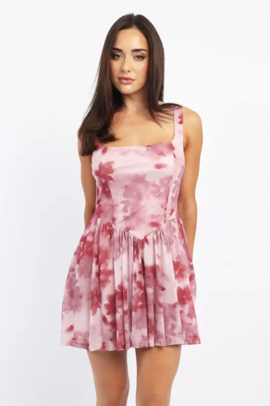 Pink Floral Fit And Flare Dress Mini sold by Ally Fashion