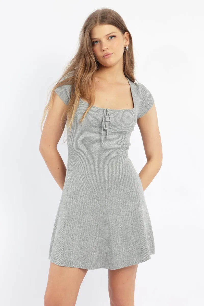 Grey Knit Dress Fit And Flare Short Sleeve sold by Ally Fashion