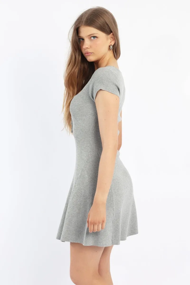Grey Knit Dress Fit And Flare Short Sleeve sold by Ally Fashion product image thumbnail 3