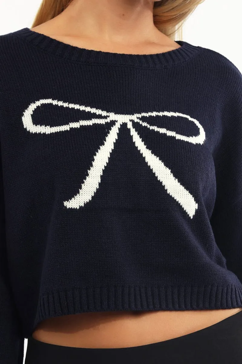 Blue Knit Jumper Long Sleeve Crew Neck sold by Ally Fashion product image thumbnail 5