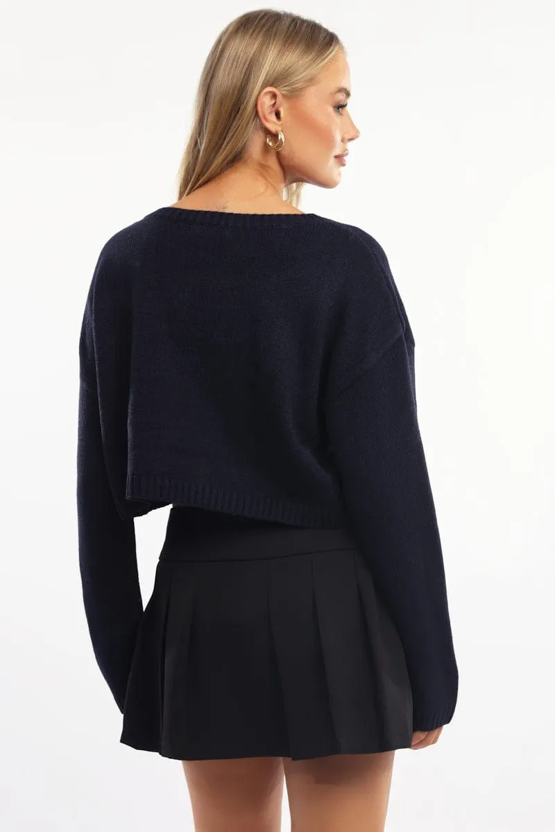 Blue Knit Jumper Long Sleeve Crew Neck sold by Ally Fashion product image thumbnail 4