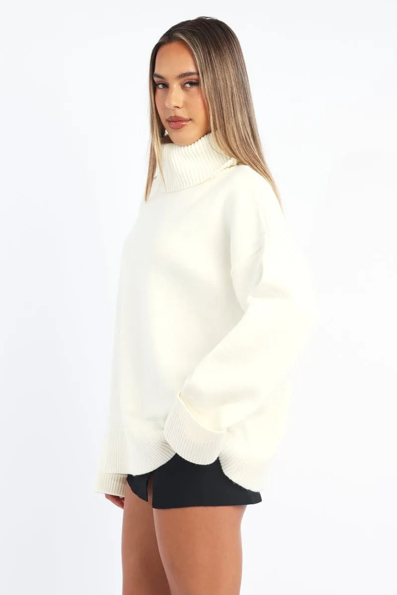 White Knit Top Long Sleeve Oversized High Neck sold by Ally Fashion product image thumbnail 3
