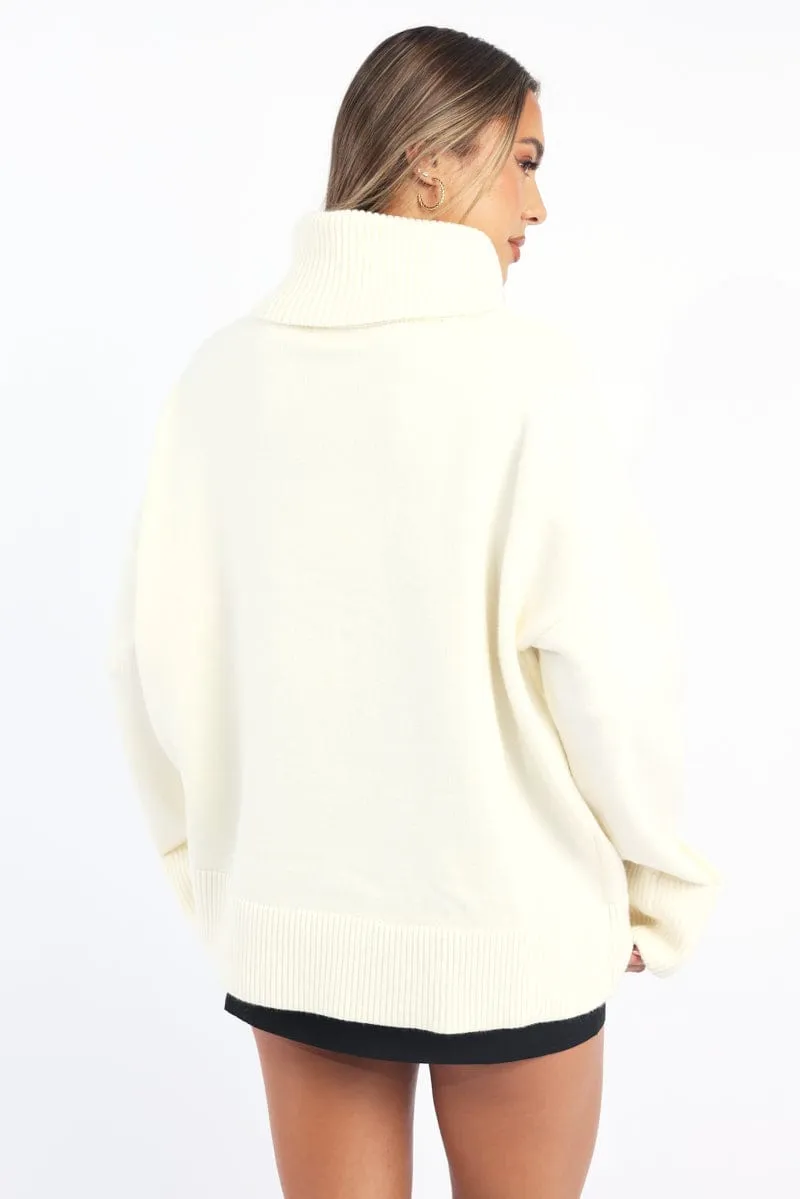 White Knit Top Long Sleeve Oversized High Neck sold by Ally Fashion product image thumbnail 4