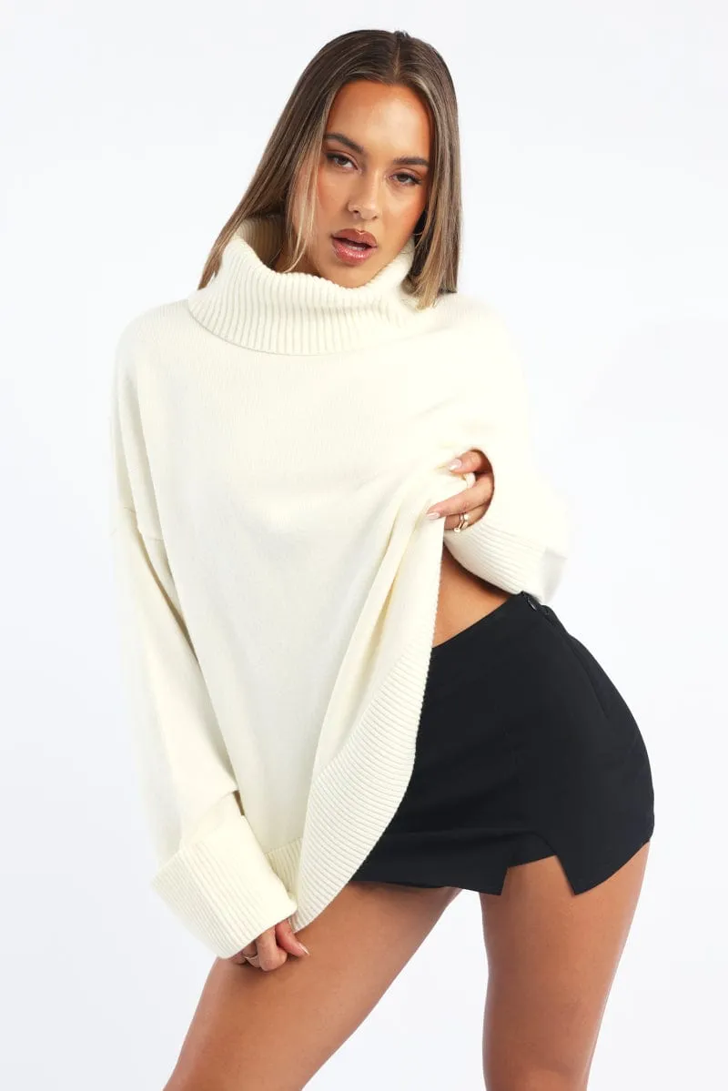 White Knit Top Long Sleeve Oversized High Neck sold by Ally Fashion