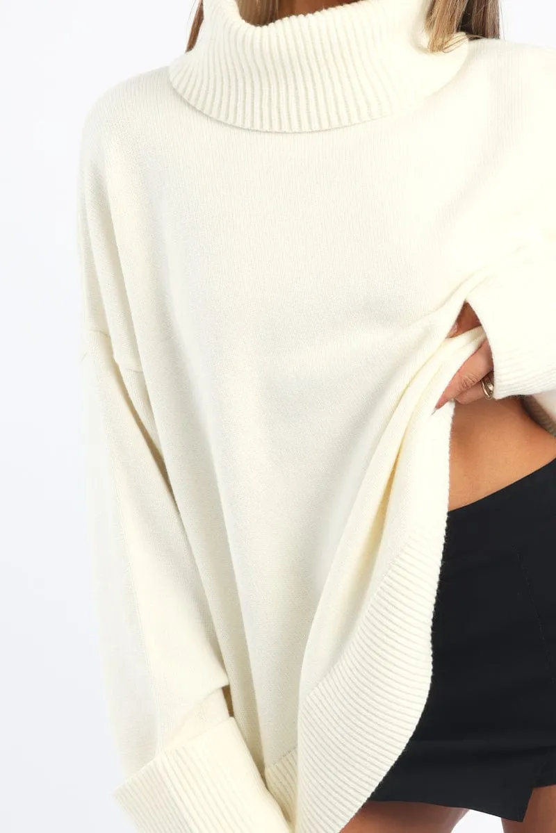 White Knit Top Long Sleeve Oversized High Neck sold by Ally Fashion product image thumbnail 5