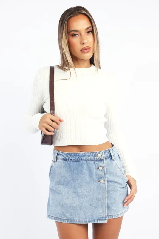 White Cable Knit Top Long Sleeve sold by Ally Fashion