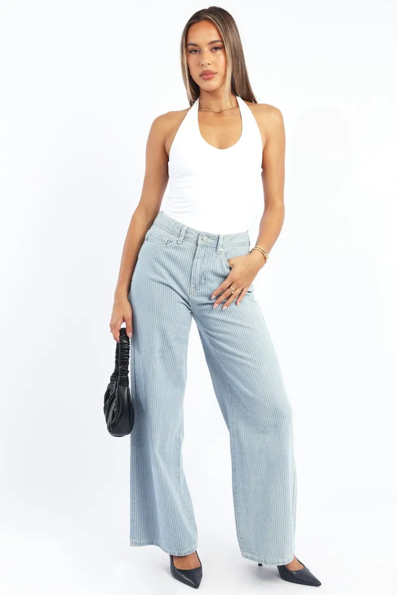 Blue Stripe Baggy Pinstripe Jeans sold by Ally Fashion