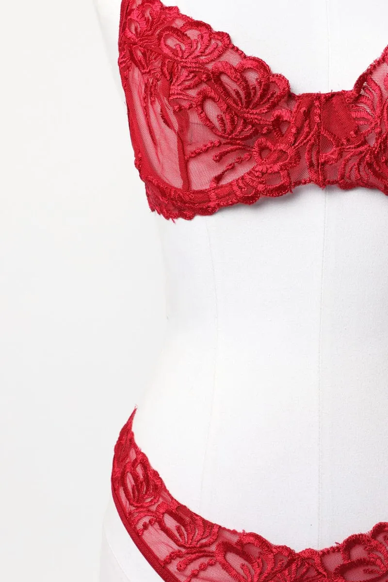 Red Embroidery Lingerie Set sold by Ally Fashion product image thumbnail 3