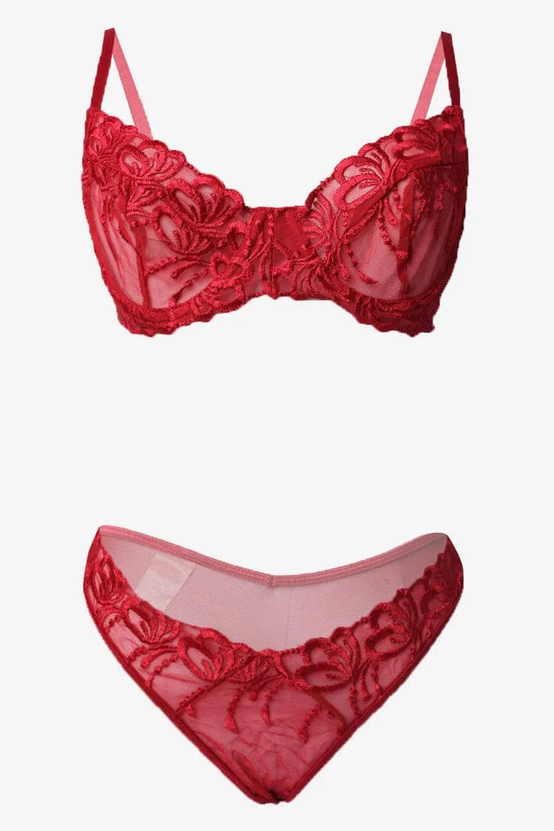 Red Embroidery Lingerie Set sold by Ally Fashion