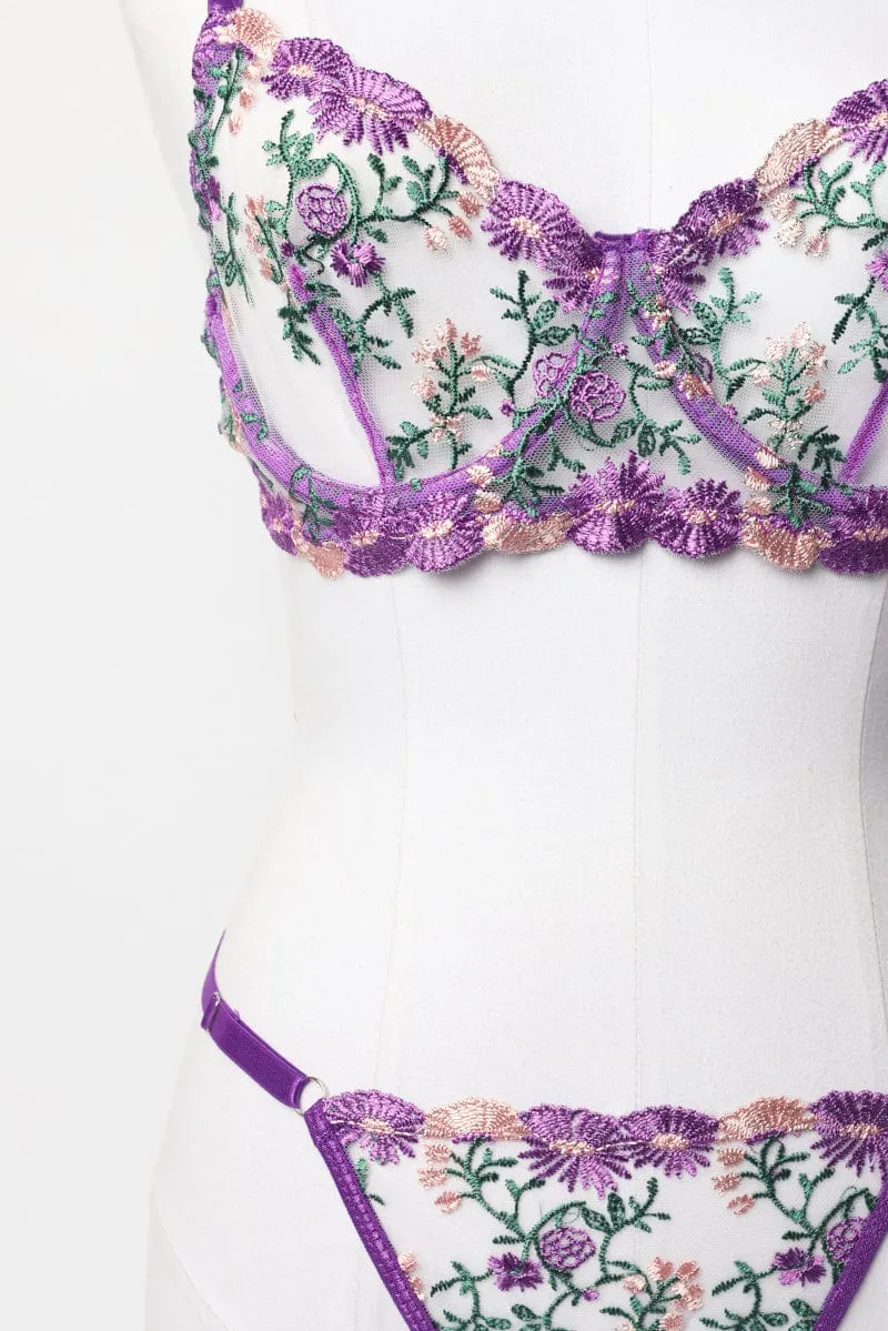 Purple Embroidery Lingerie Set sold by Ally Fashion product image thumbnail 3