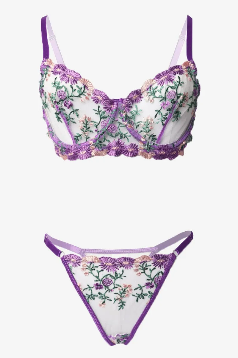 Purple Embroidery Lingerie Set sold by Ally Fashion