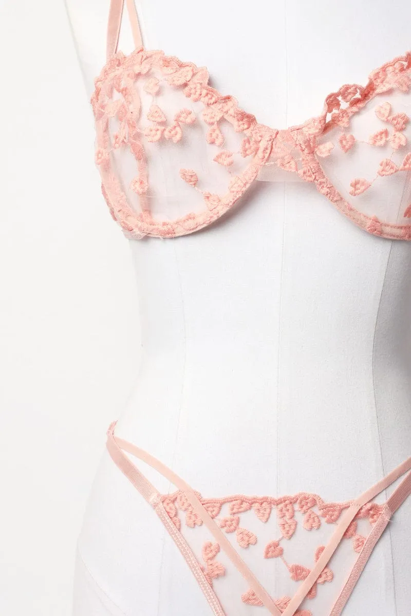 Pink Heart Embroidery Lingerie Set sold by Ally Fashion product image thumbnail 3