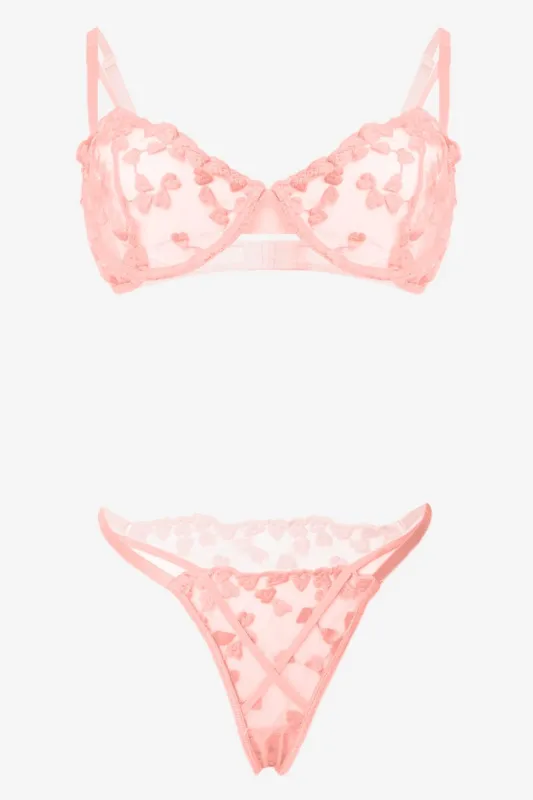 Pink Heart Embroidery Lingerie Set sold by Ally Fashion