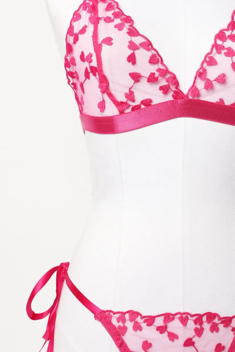 Pink Heart Embroidery Lingerie Set sold by Ally Fashion product image thumbnail 3
