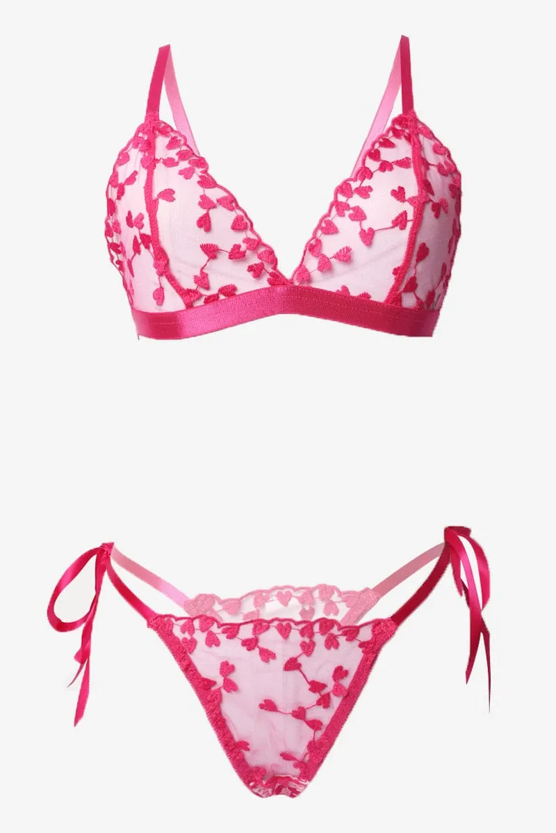 Pink Heart Embroidery Lingerie Set sold by Ally Fashion
