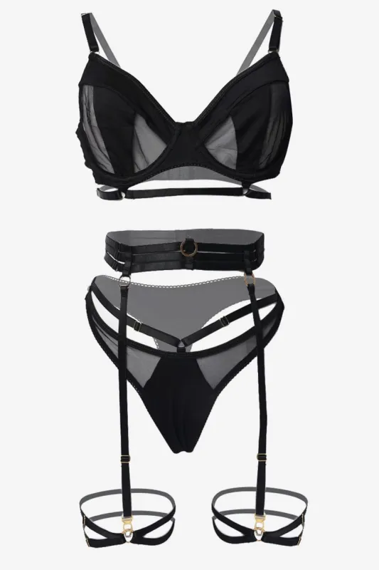 Black Strap Detail Lingerie Set sold by Ally Fashion