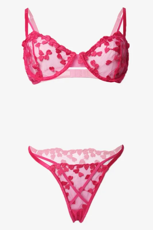 Pink Heart Embroidery Lingerie Set sold by Ally Fashion