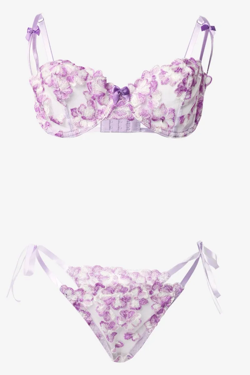 Purple Floral Embroidery Lingerie Set sold by Ally Fashion