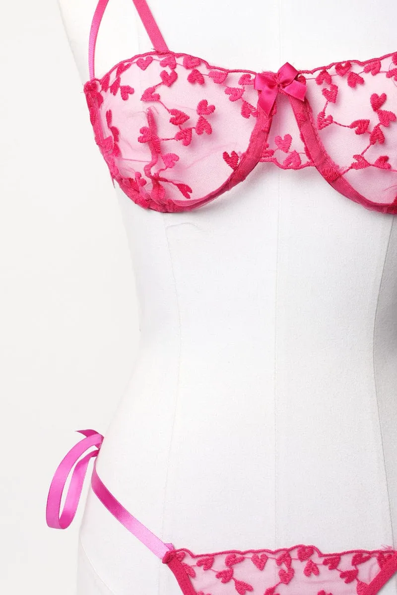 Pink Heart Embroidery Lingerie Set sold by Ally Fashion product image thumbnail 3