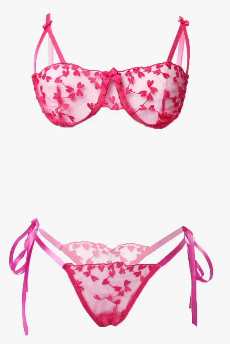 Pink Heart Embroidery Lingerie Set sold by Ally Fashion