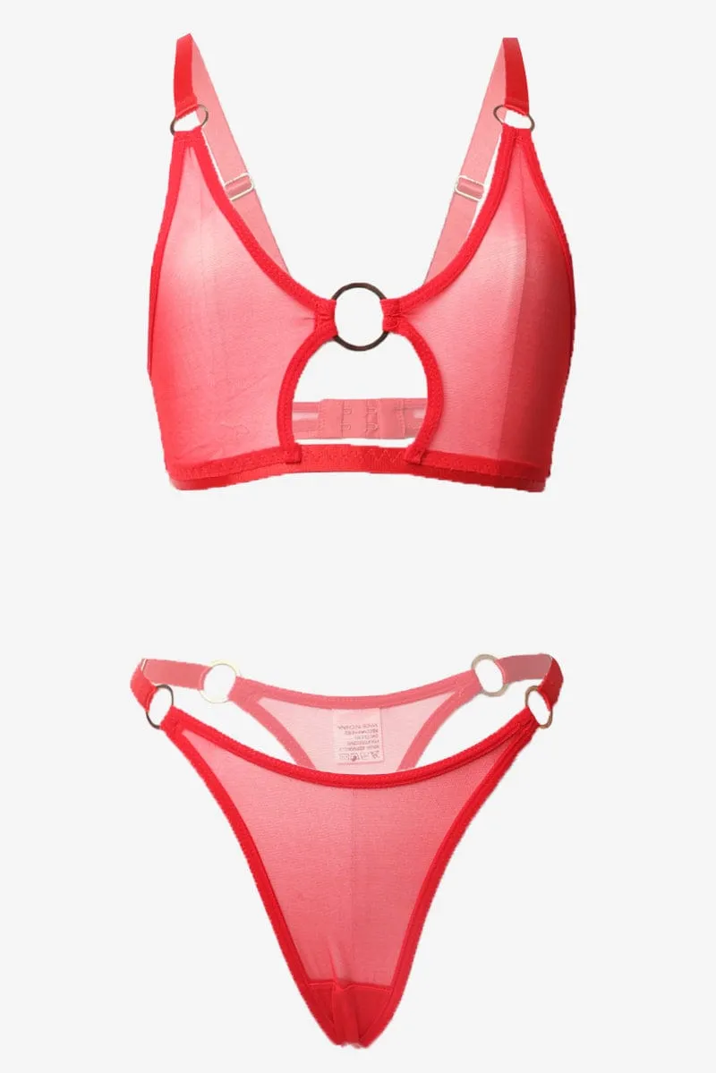 Red Ring Linked Mesh Lingerie Set sold by Ally Fashion