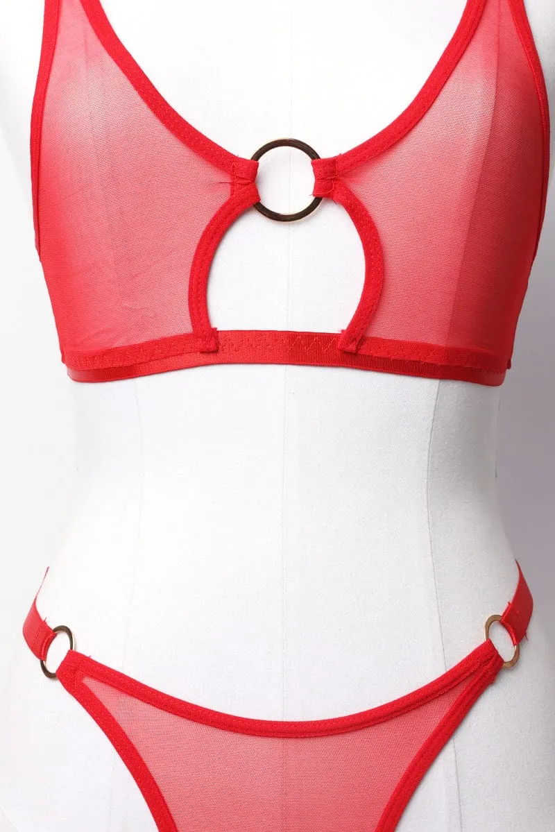Red Ring Linked Mesh Lingerie Set sold by Ally Fashion product image thumbnail 3