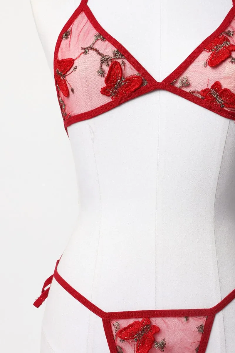 Red Butterfly Embroidery Lingerie Set sold by Ally Fashion product image thumbnail 3