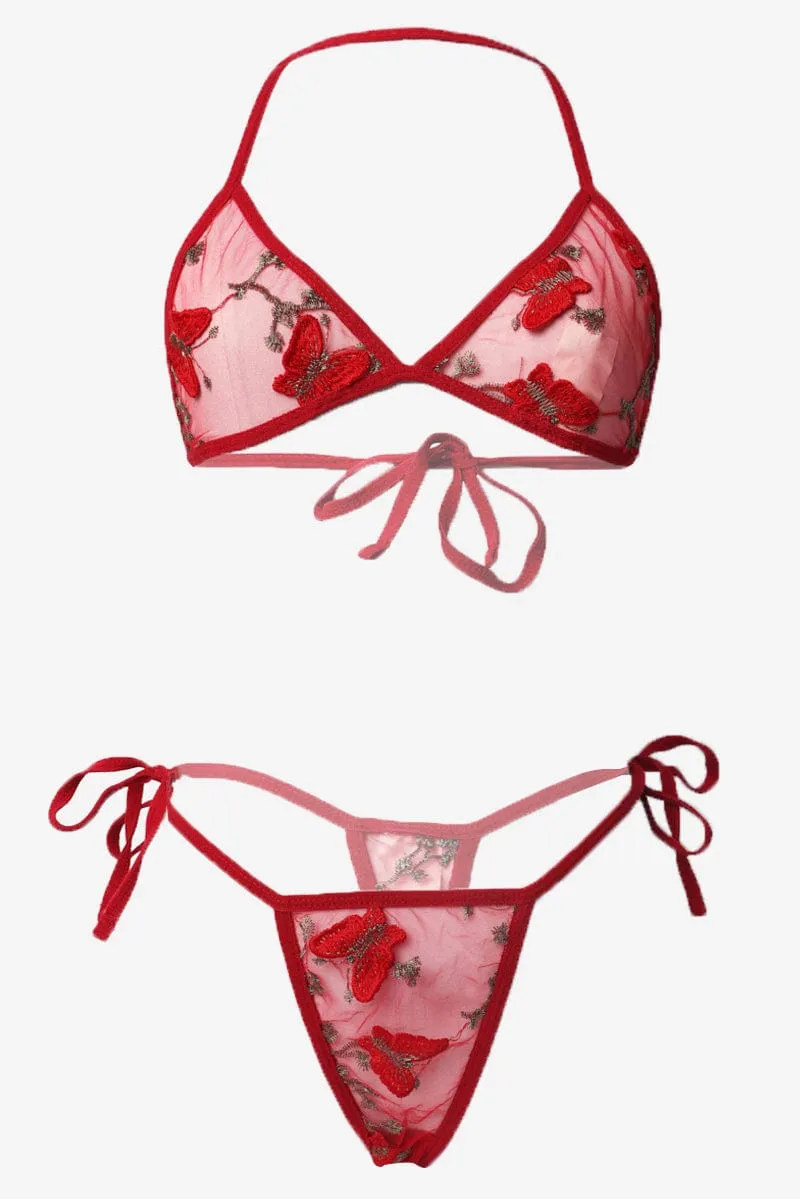 Red Butterfly Embroidery Lingerie Set sold by Ally Fashion