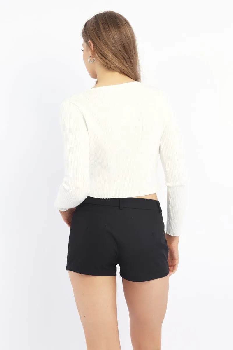 White Knit Top Long Sleeve Front Ribbon sold by Ally Fashion product image thumbnail 4