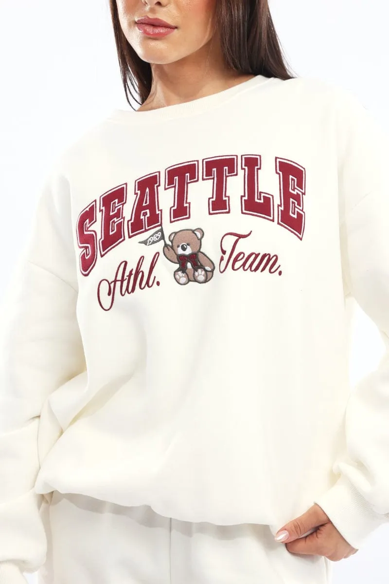 White Graphic Sweater Long Sleeve sold by Ally Fashion product image thumbnail 5