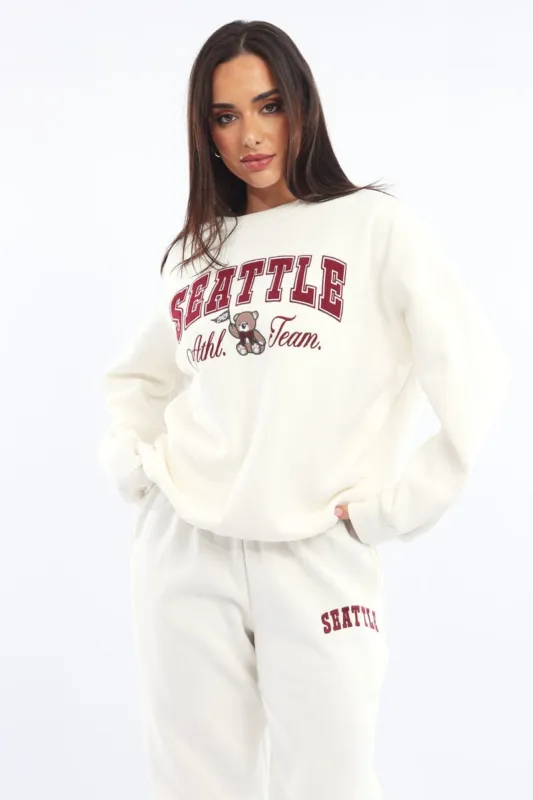 White Graphic Sweater Long Sleeve sold by Ally Fashion