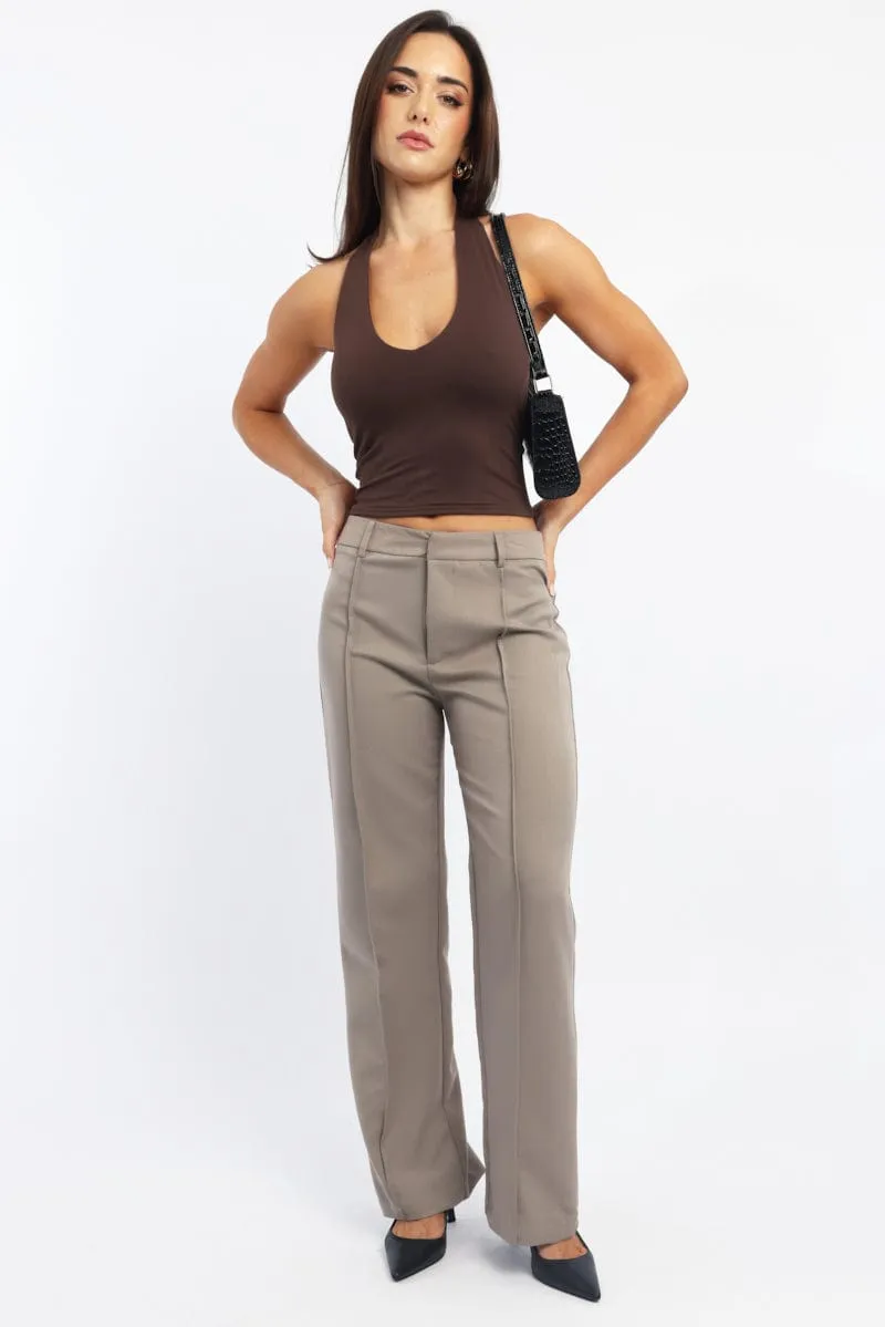 Beige Smart Pants High Rise sold by Ally Fashion