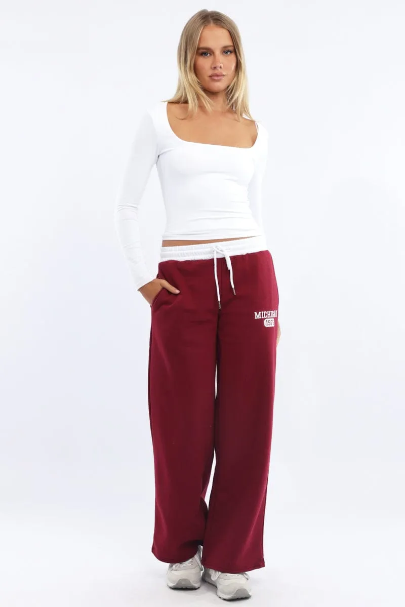 Red Track Pants Wide Leg sold by Ally Fashion
