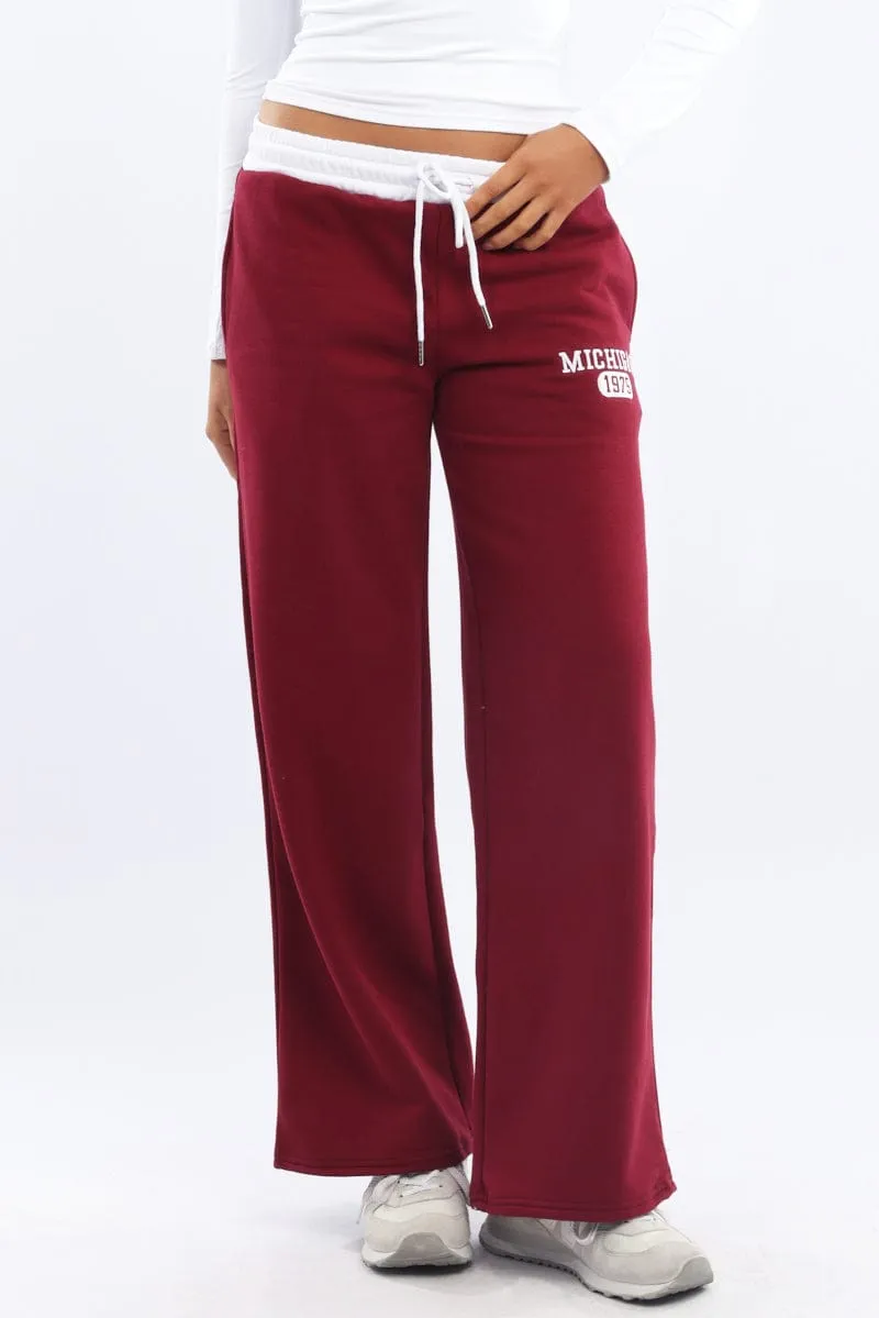Red Track Pants Wide Leg sold by Ally Fashion product image thumbnail 2