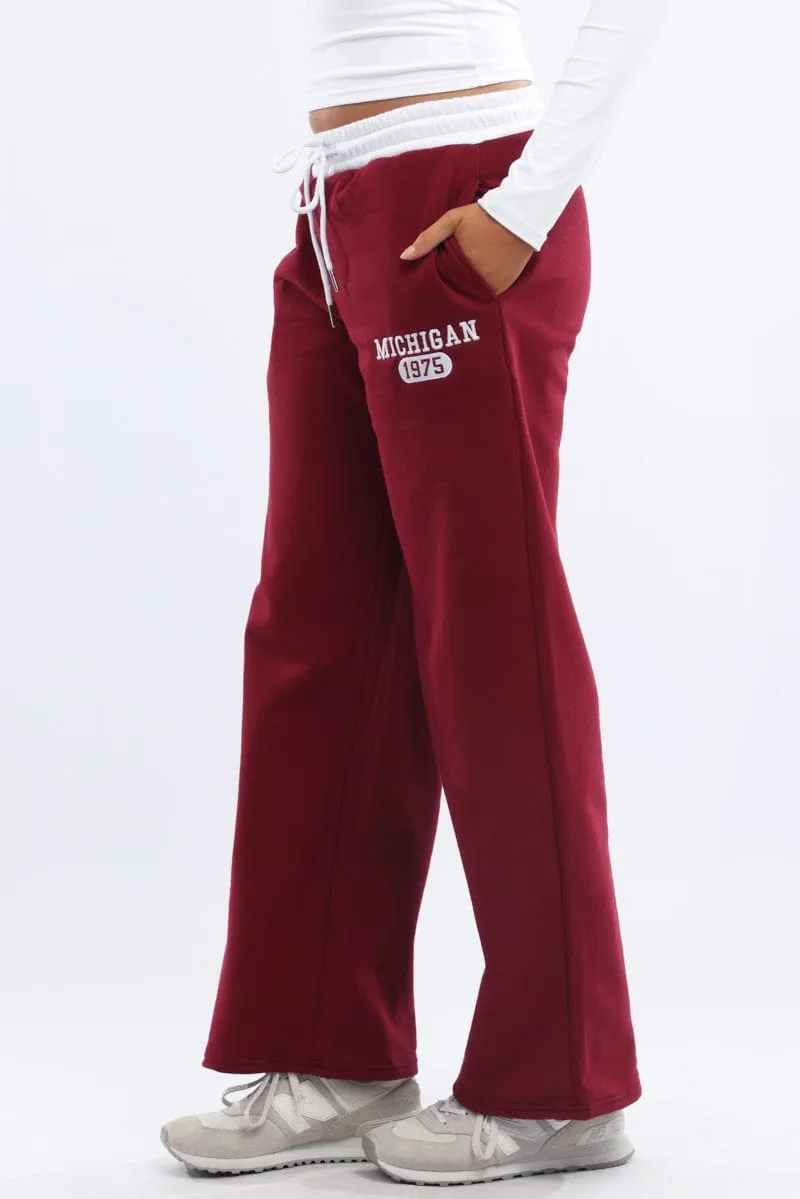Red Track Pants Wide Leg sold by Ally Fashion product image thumbnail 3